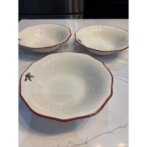 3- BETTER HOMES GARDENS RED HOLIDAY POINSETTIA CEREAl BOWL PORCELAIN 7.5" NEW